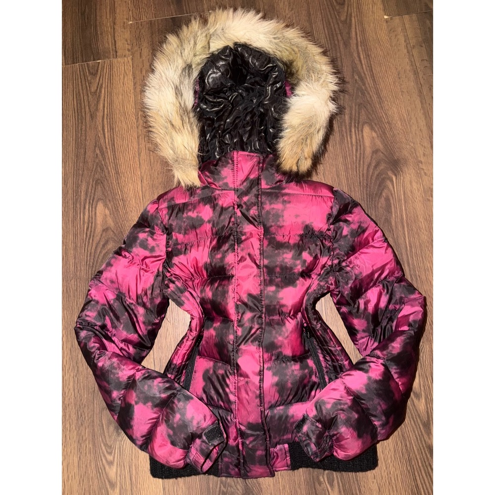 Y2K American Eagle Puffer Faux Fur Hooded Coat Size Small